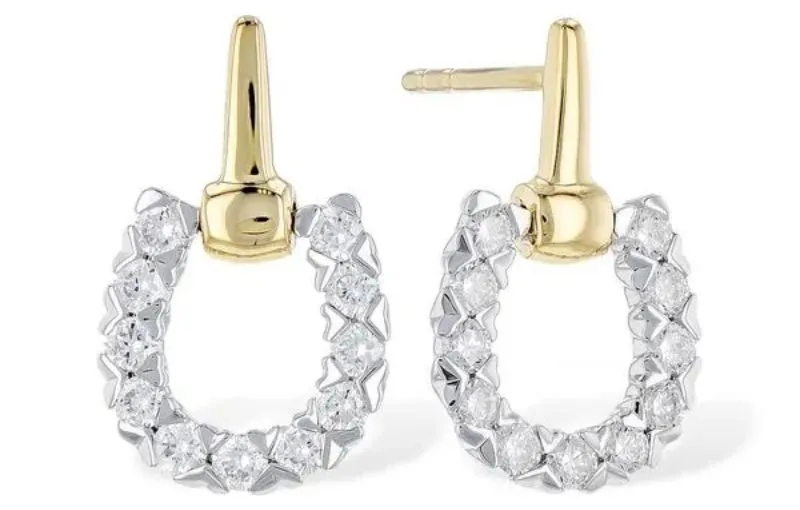 Diamond hoop earrings yellow gold setting