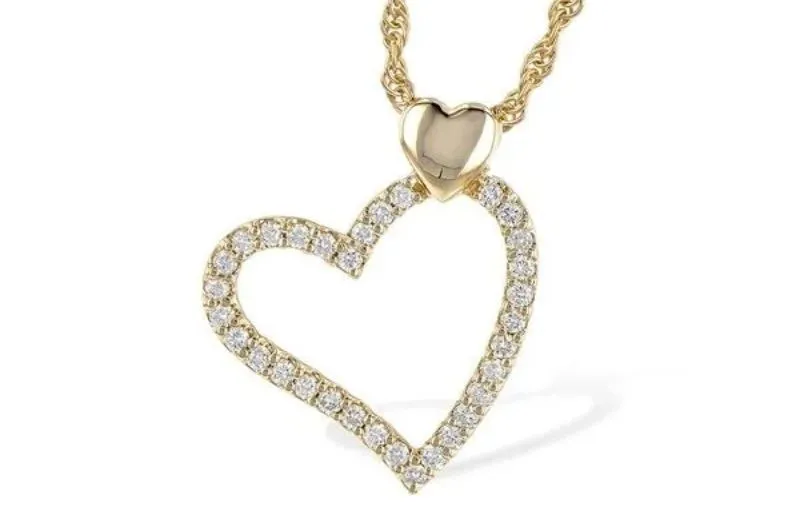 Diamond heart pendant yellow gold necklace