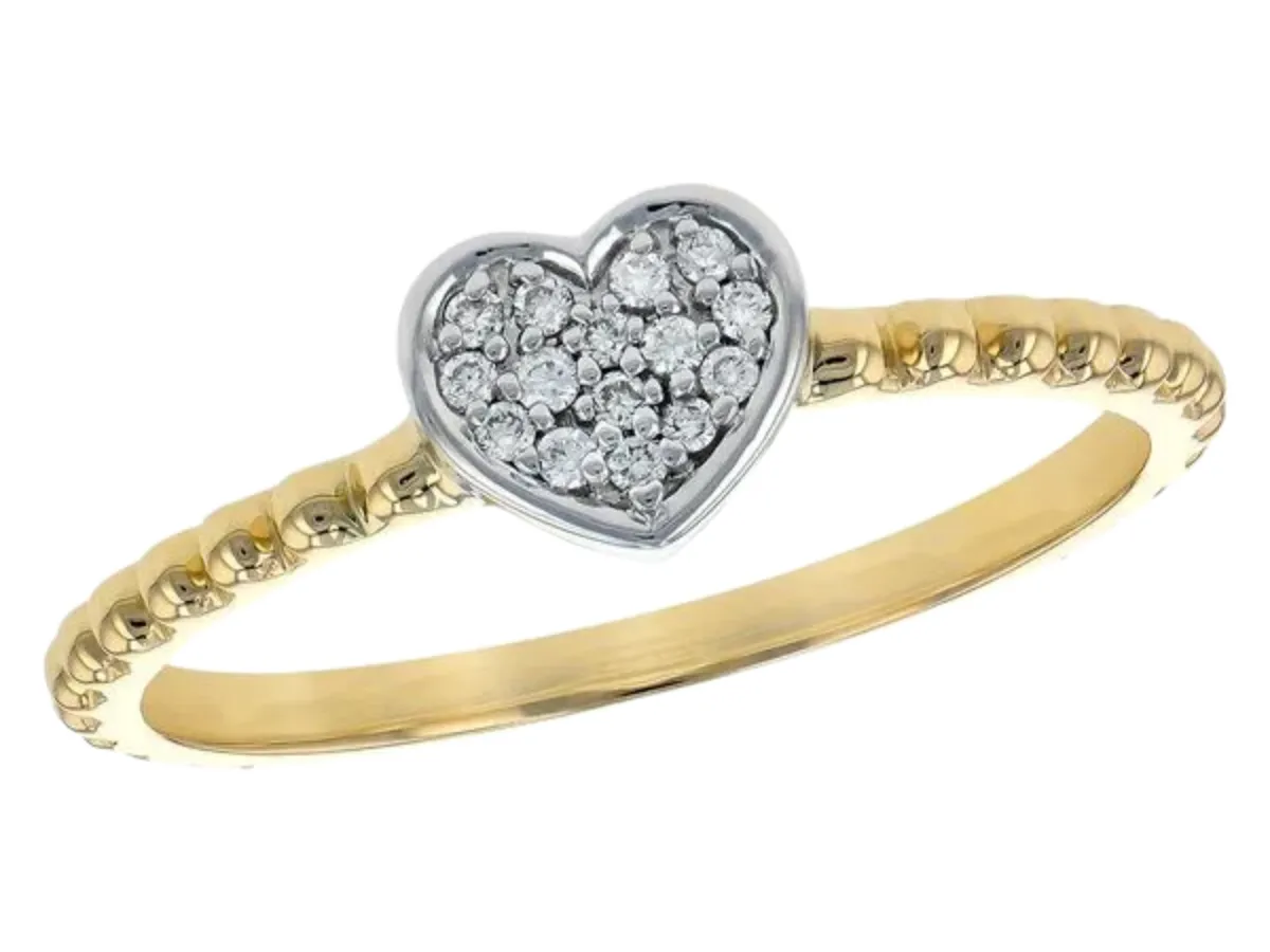 Yellow gold heart diamond ring with pav&eacute; setting