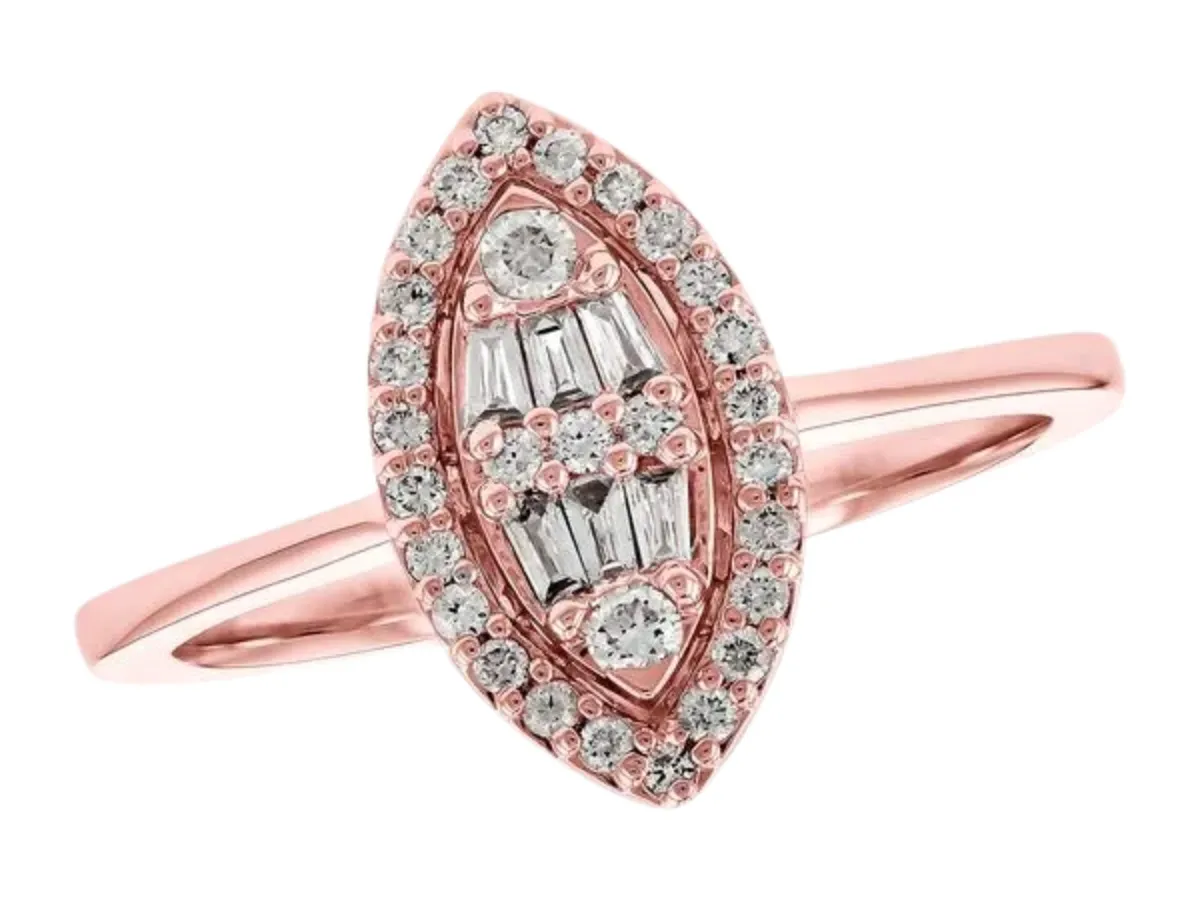 Rose gold marquise diamond halo engagement ring