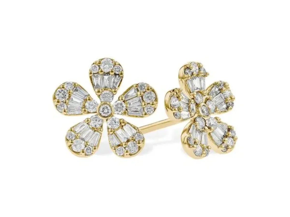 Yellow gold diamond flower stud earrings cluster design