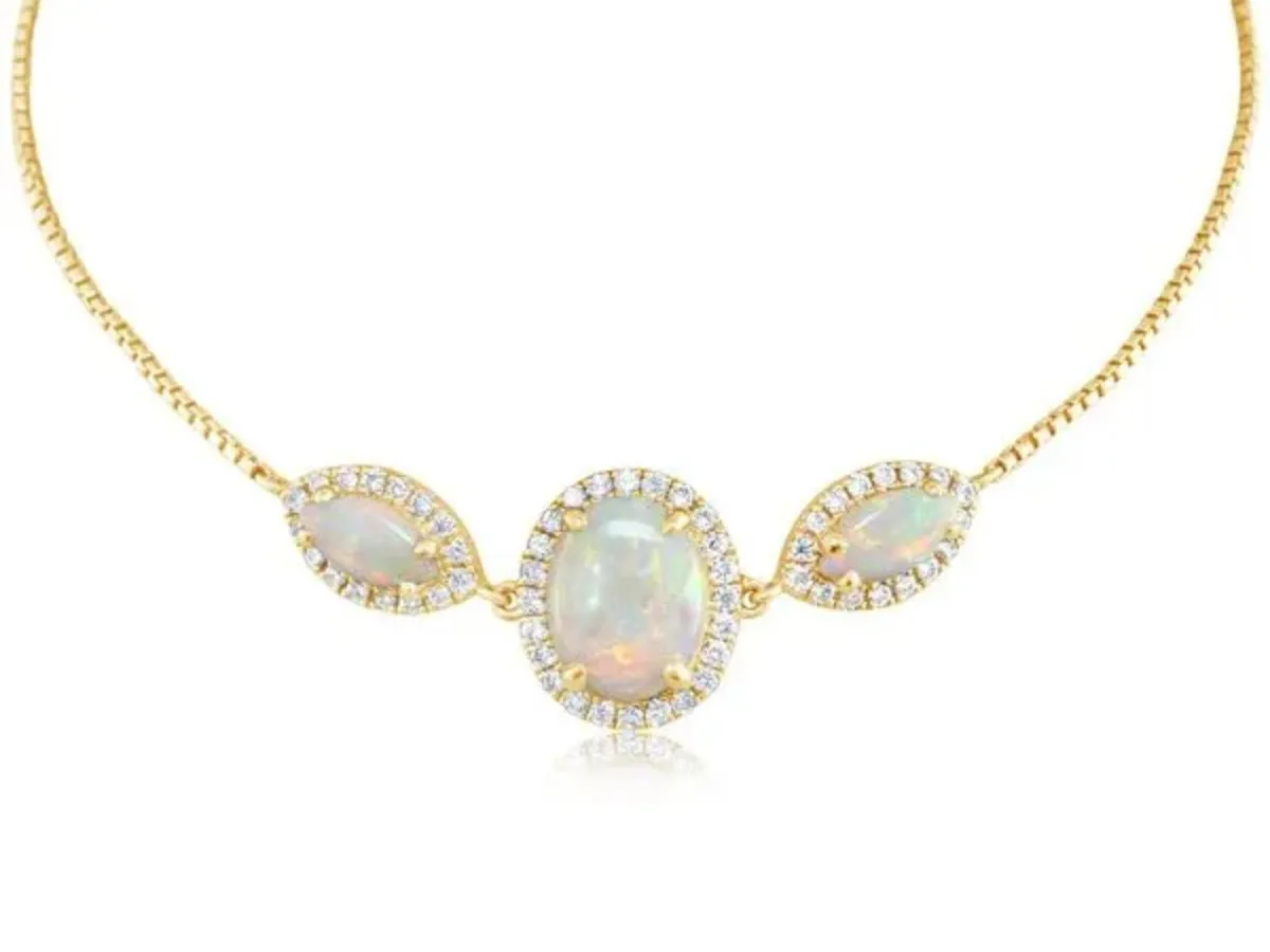 Opal and diamond necklace in yellow gold setting