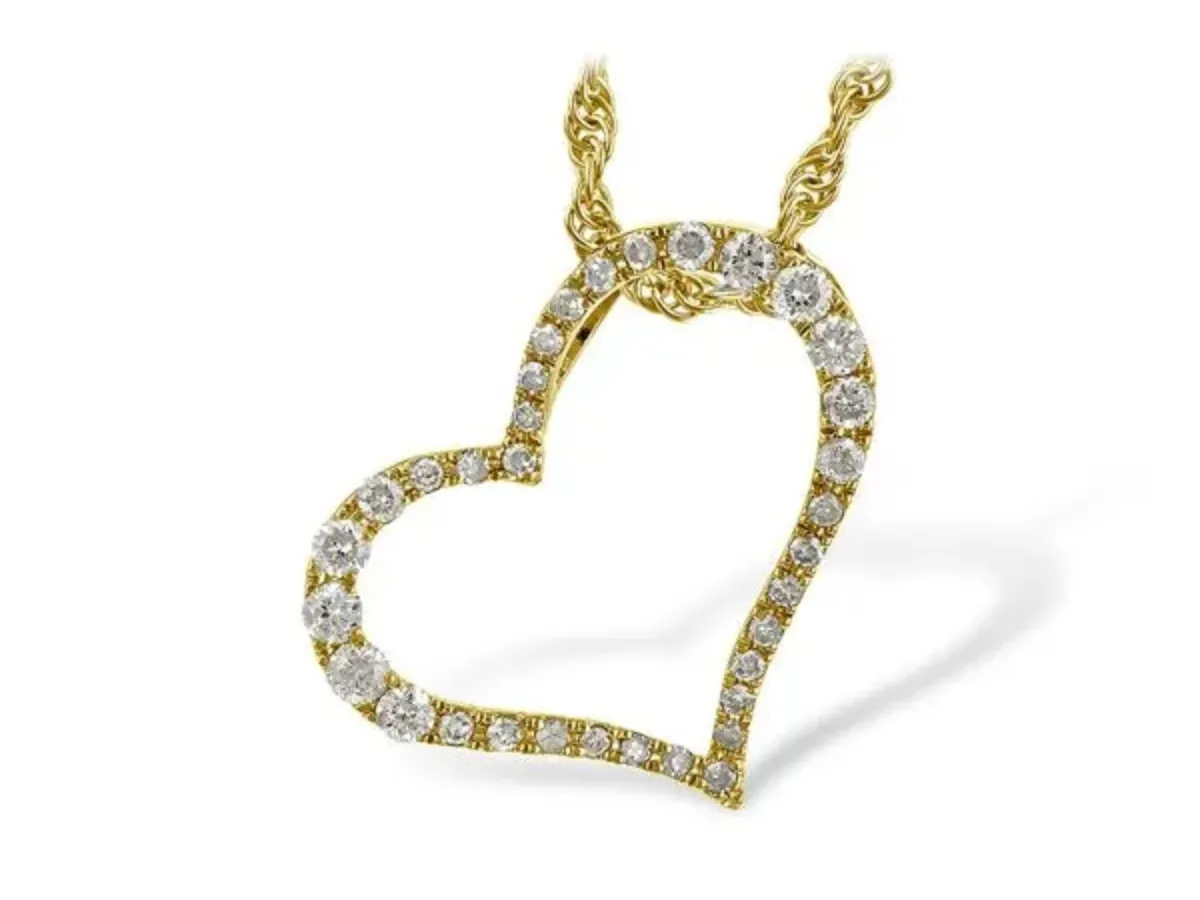 Open heart diamond pendant in yellow gold necklace