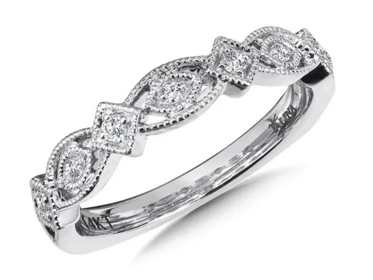 Vintage style diamond band with milgrain white gold