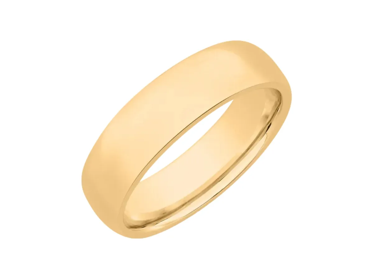 Polished yellow gold comfort fit wedding band ring