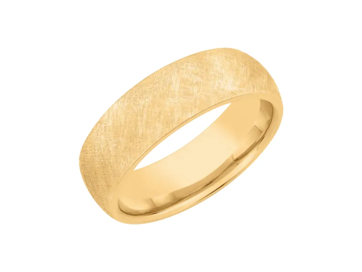 Brushed yellow gold wedding band with matte finish