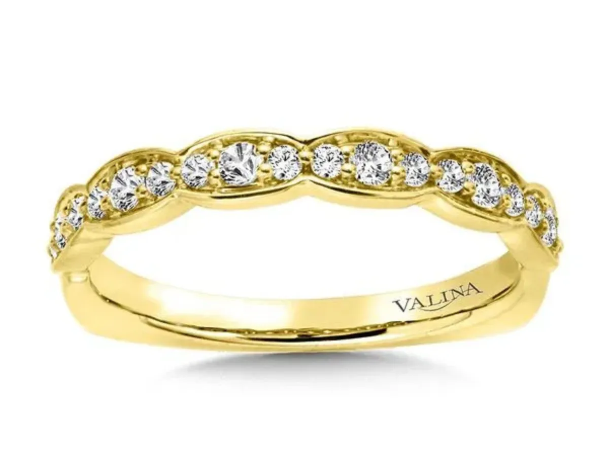 Curved Yellow Gold Diamond Wedding Band Ring