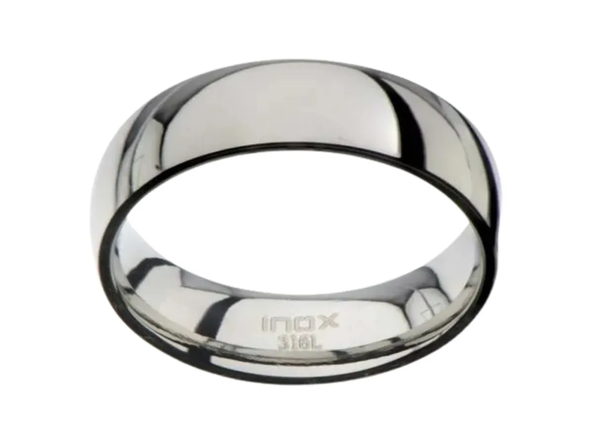 Polished Silver Stainless Steel Wedding Band Ring