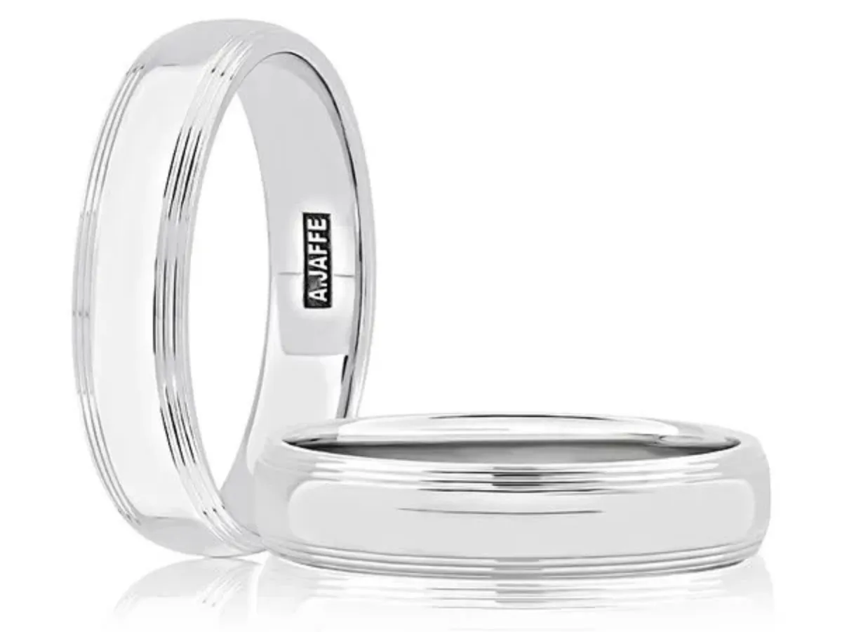 Mixed Metal Wedding Bands Display with Satin Finish