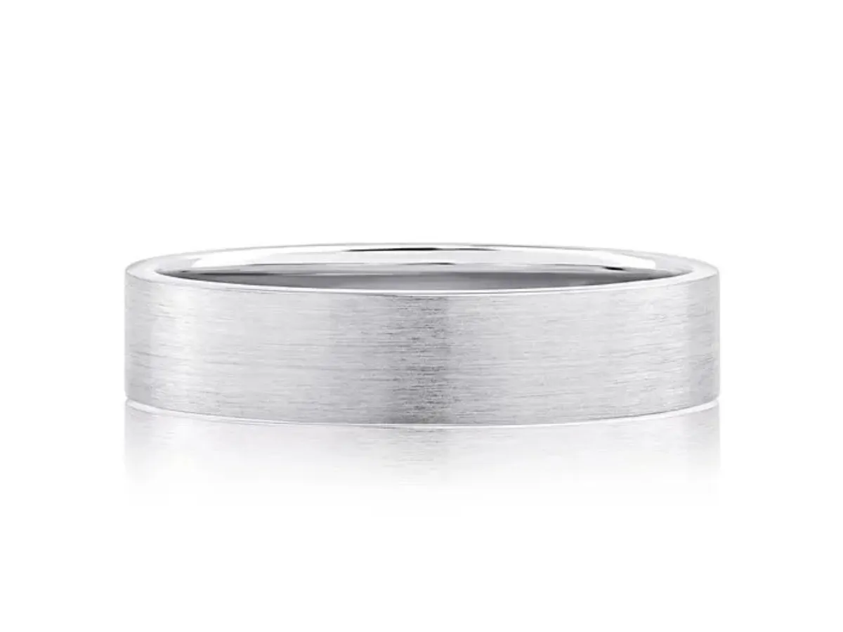 Brushed white gold mens wedding band close up