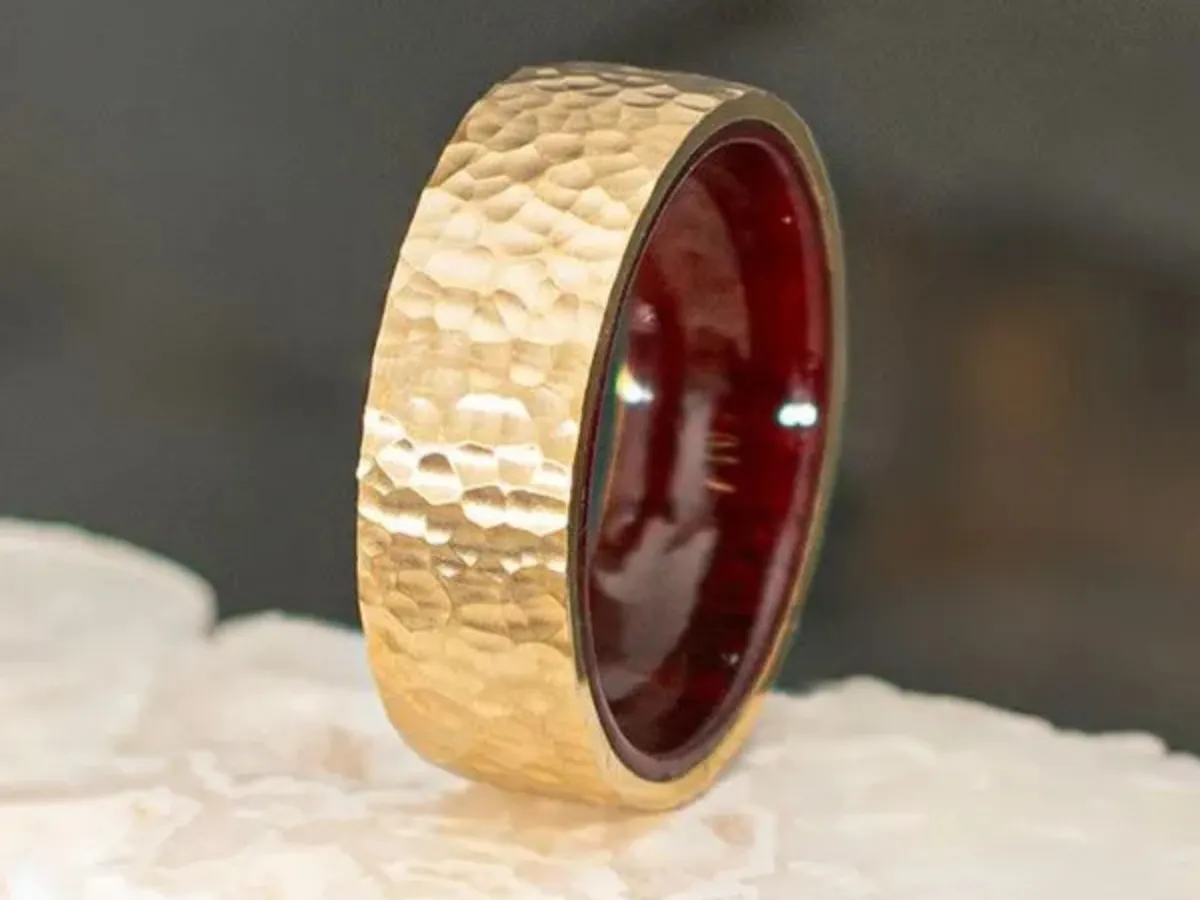 Brushed white gold mens wedding band close up