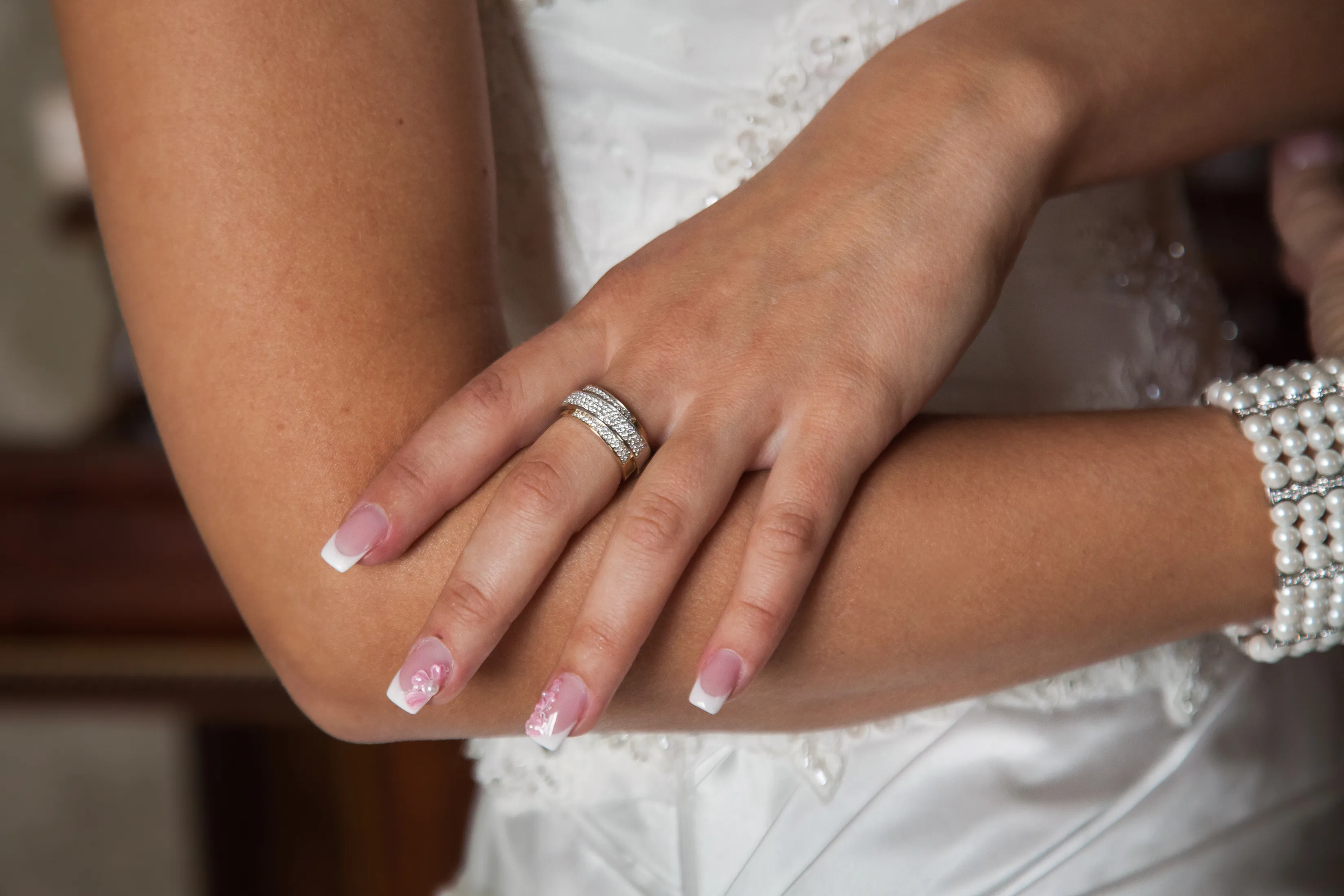 Bride Wearing Wedding Bands for Women