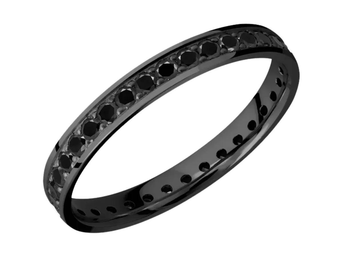 Zirconium Wedding  Band, polished black metal band