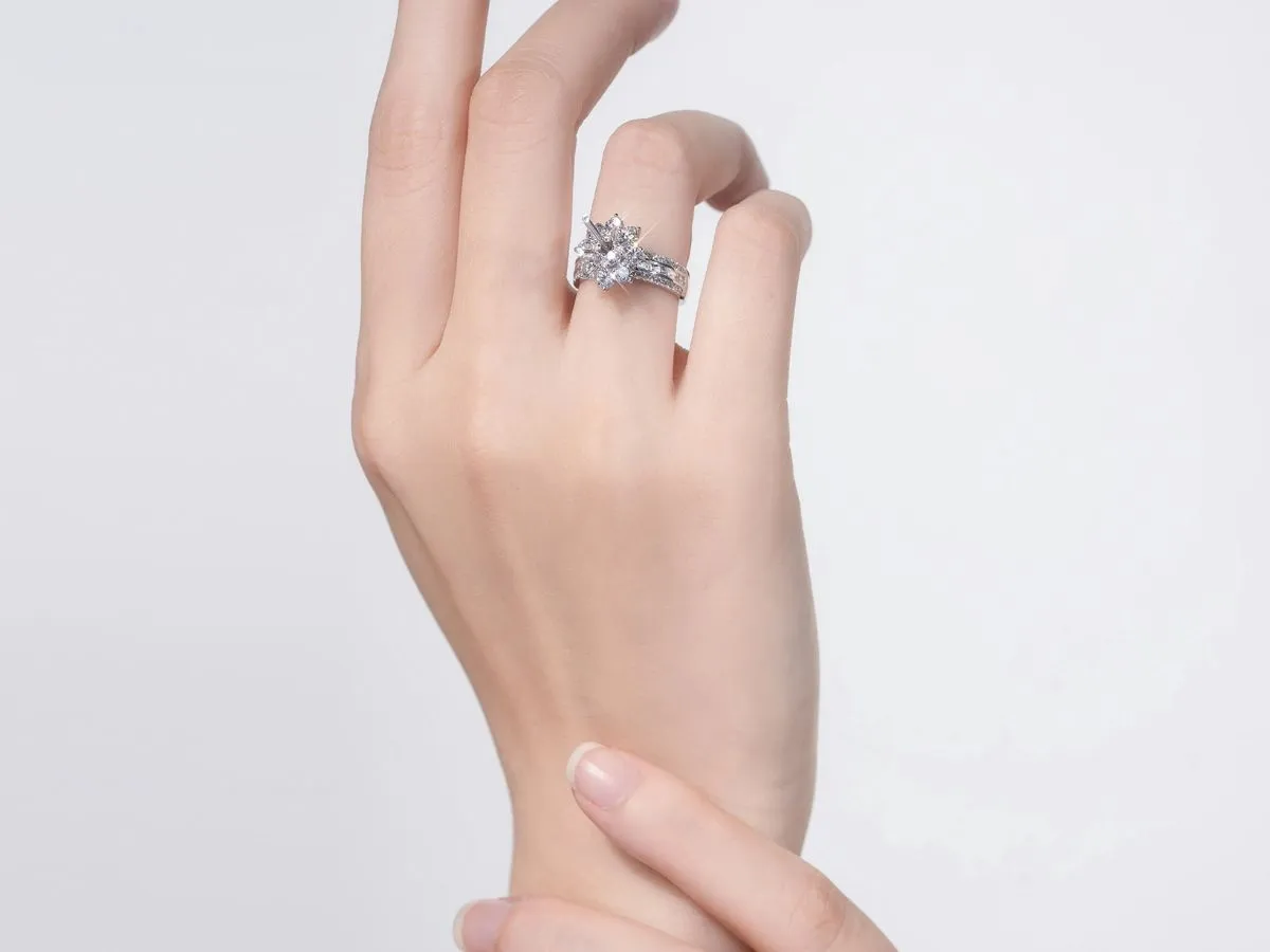 Diamond engagement ring on hand
