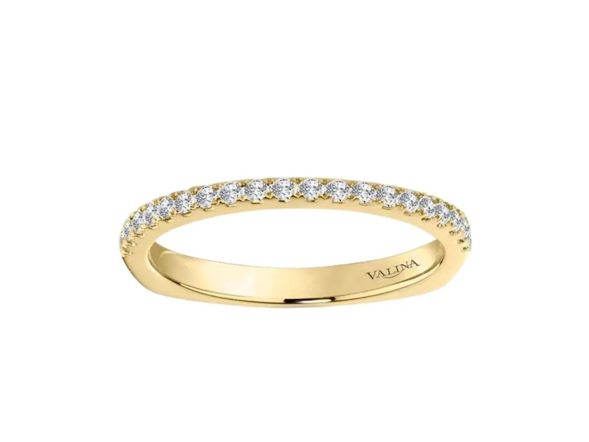 Yellow gold diamond eternity band, VALINA engraving