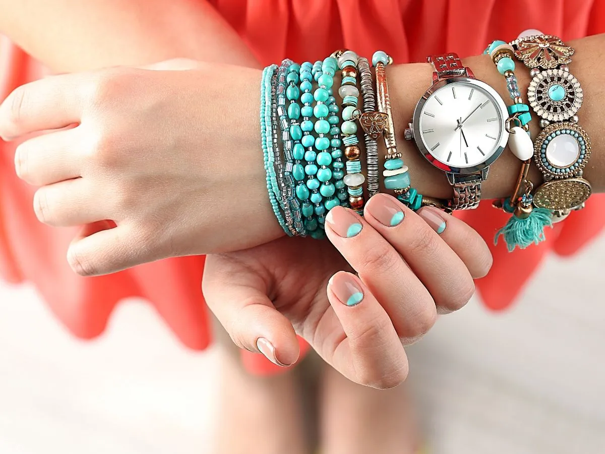 Colorful beaded bracelets and watch