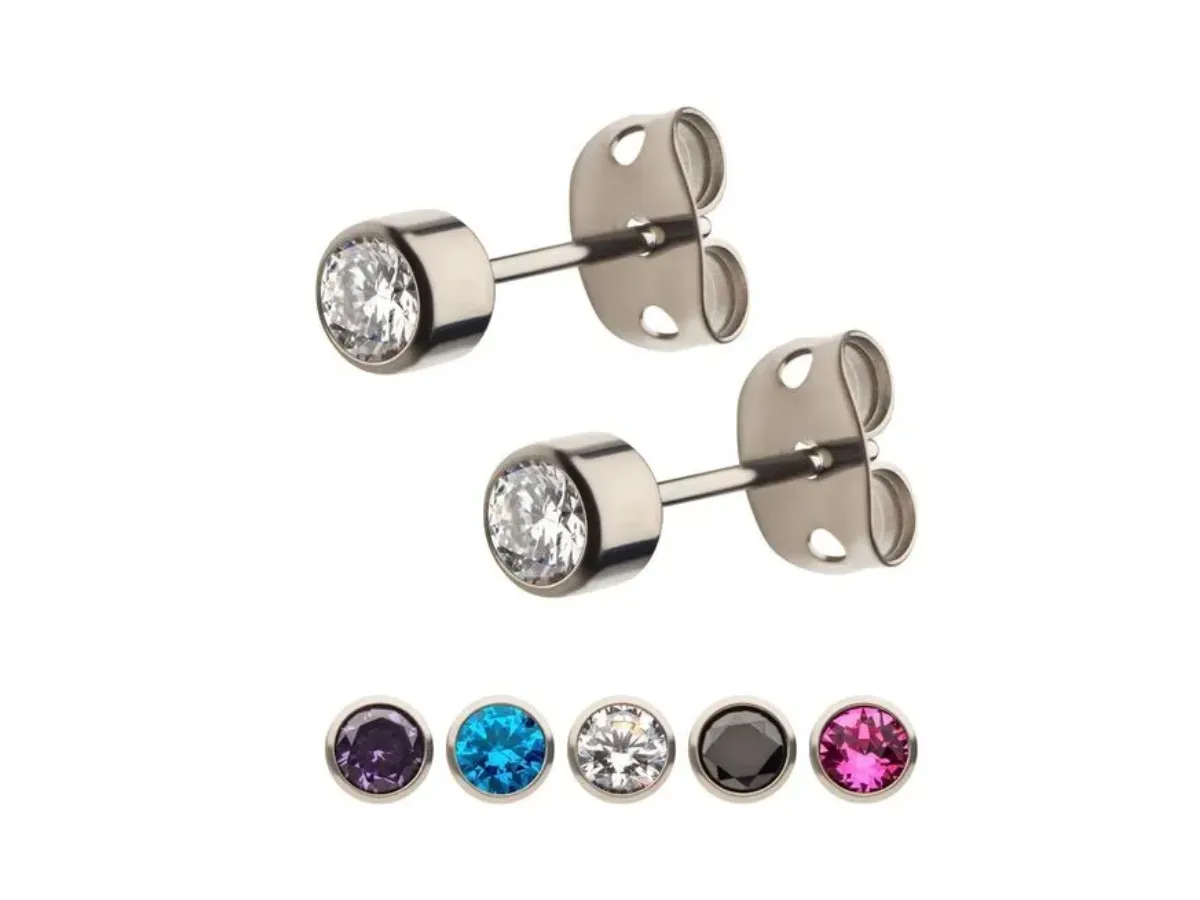 Multicolor bezel-set gemstone stud earrings