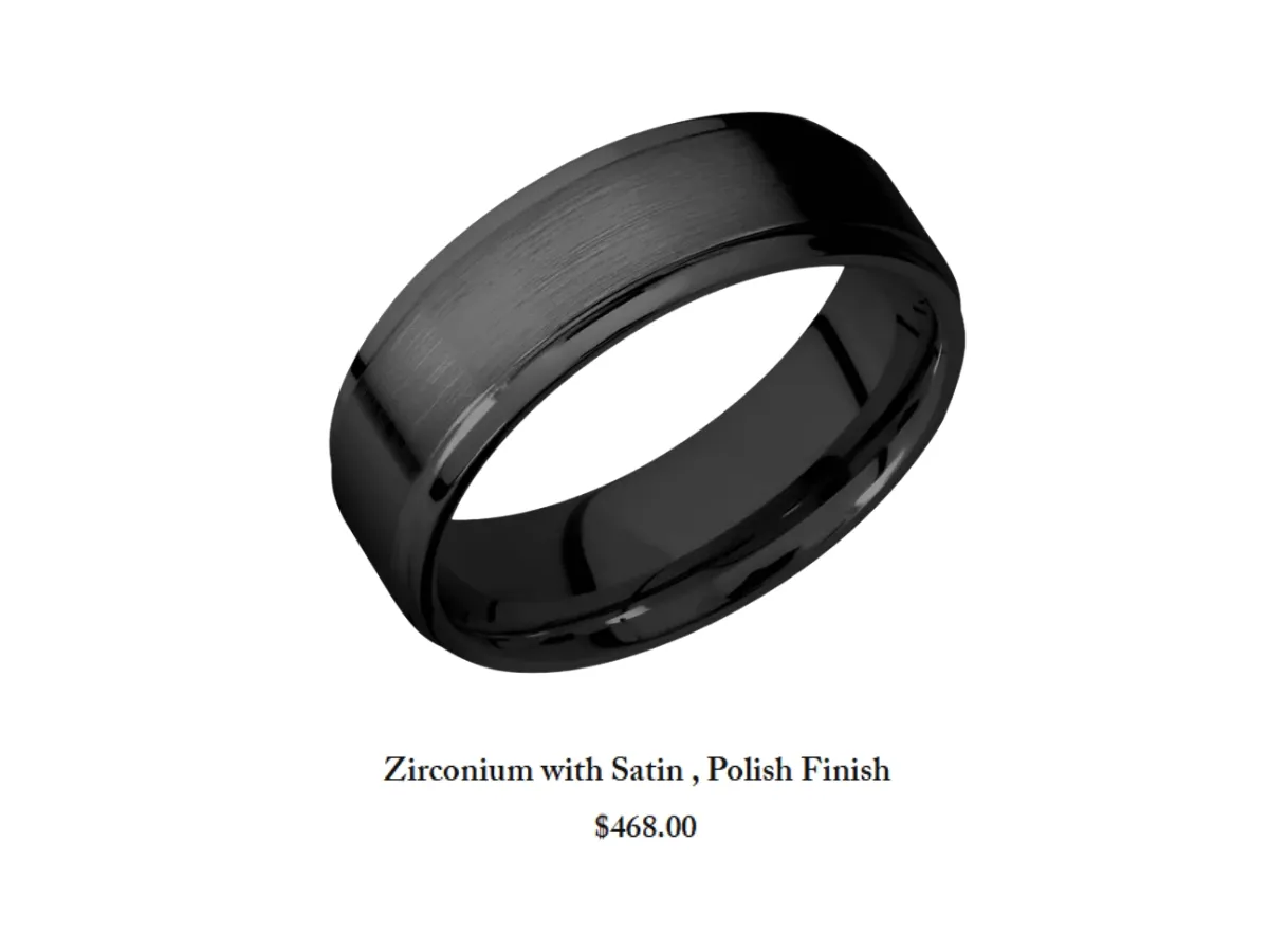 Black zirconium ring with satin finish