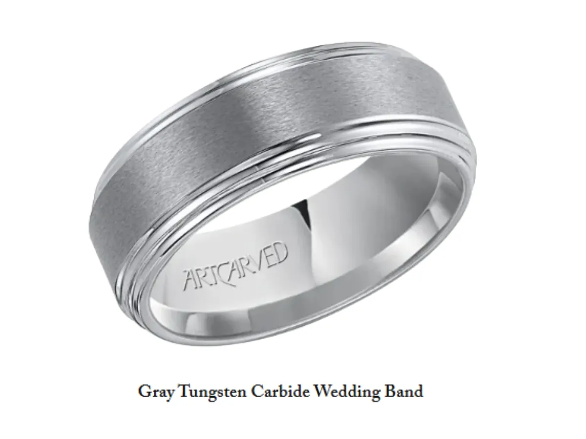 Brushed gray tungsten carbide wedding band