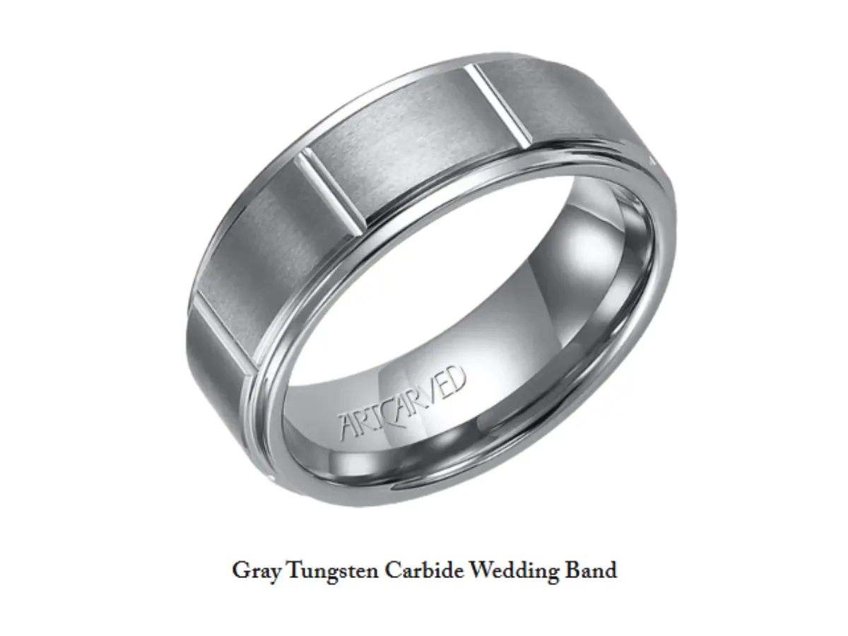 Tungsten wedding band with vertical grooves