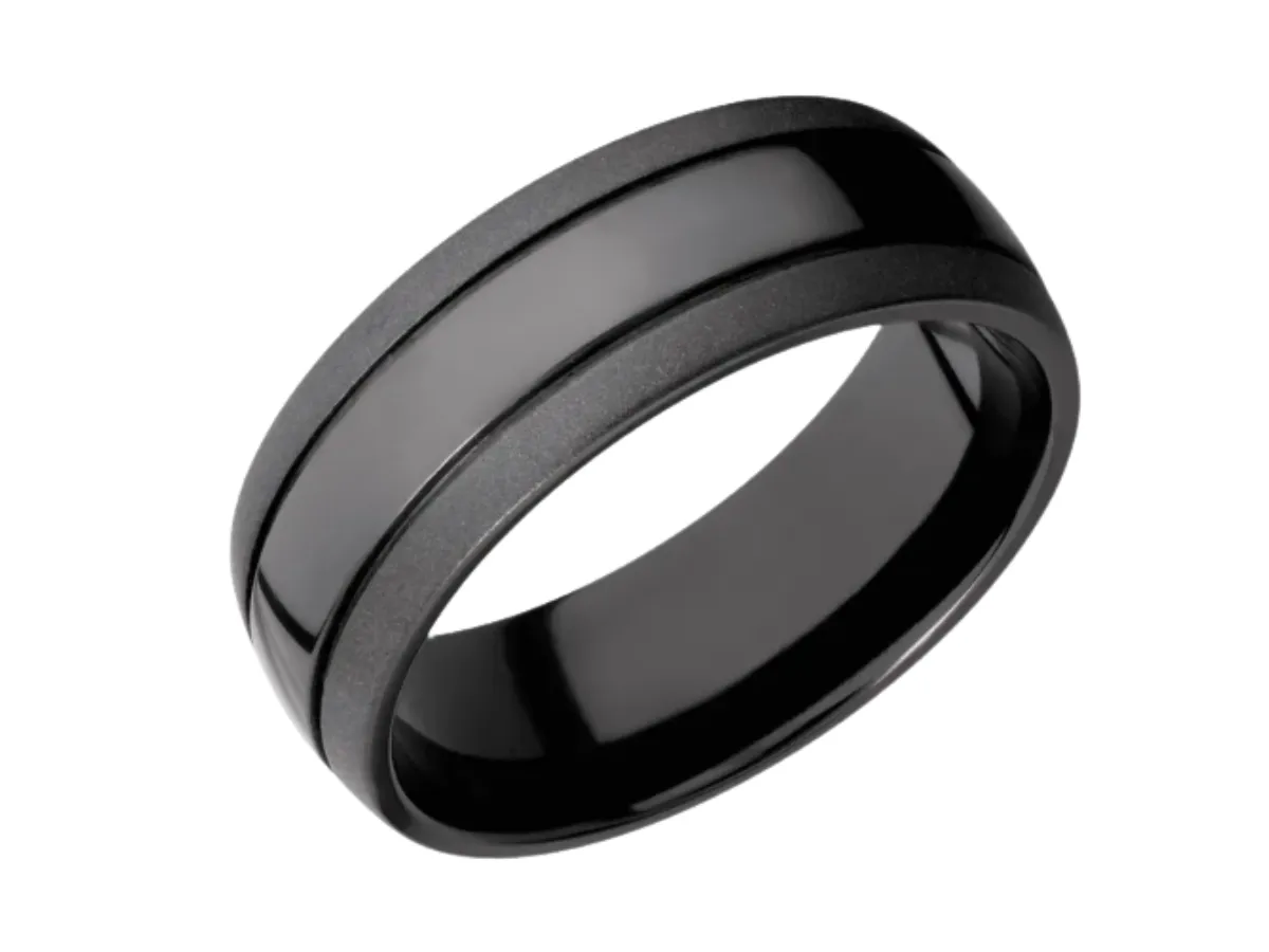 Black tungsten ring with matte stripe