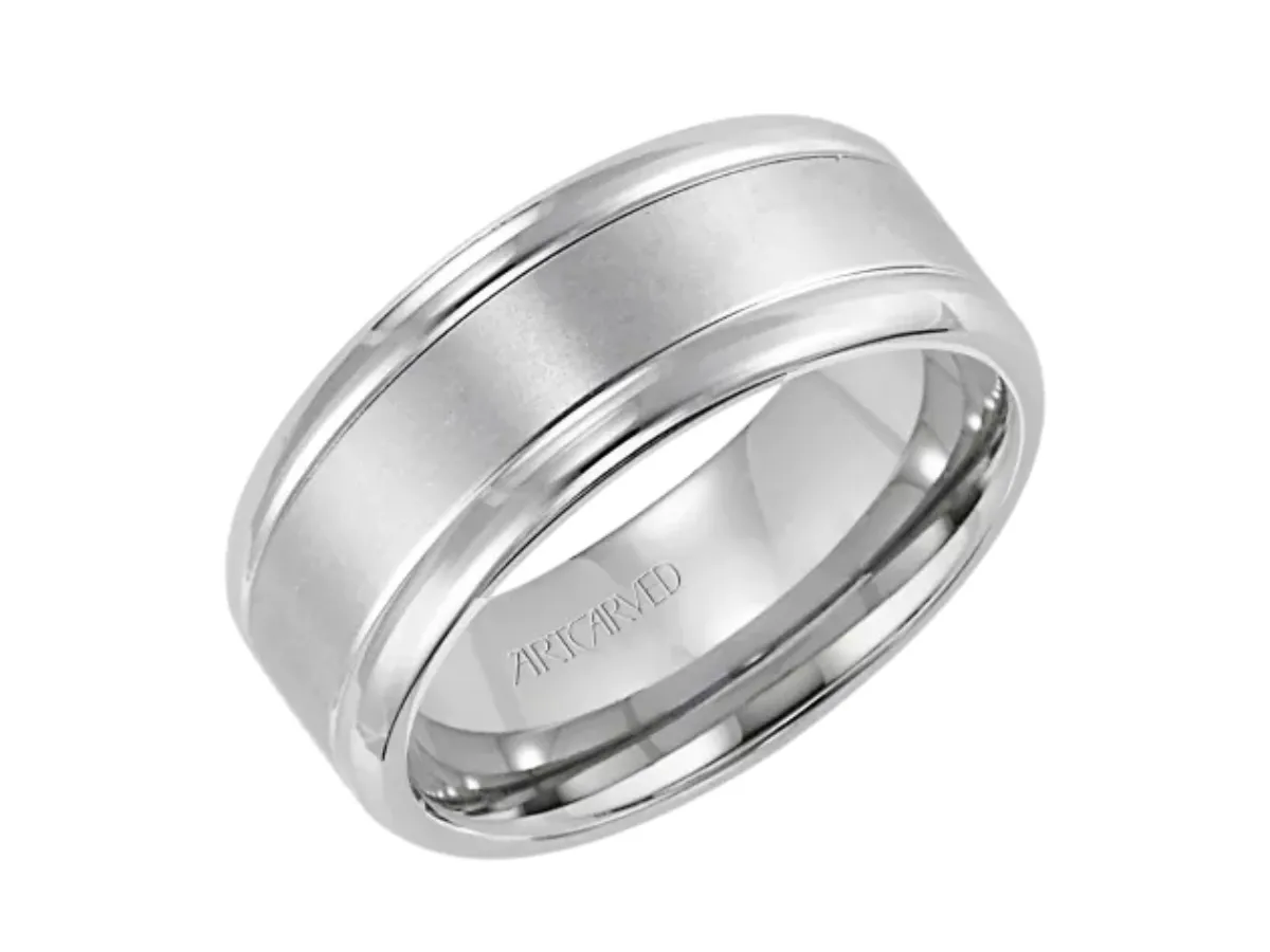 Satin-finish white gold men's ring