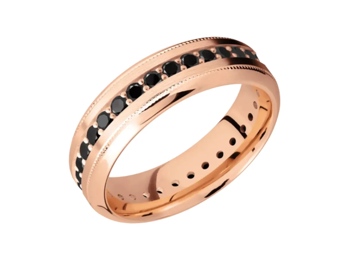 Rose gold wedding band with black diamonds