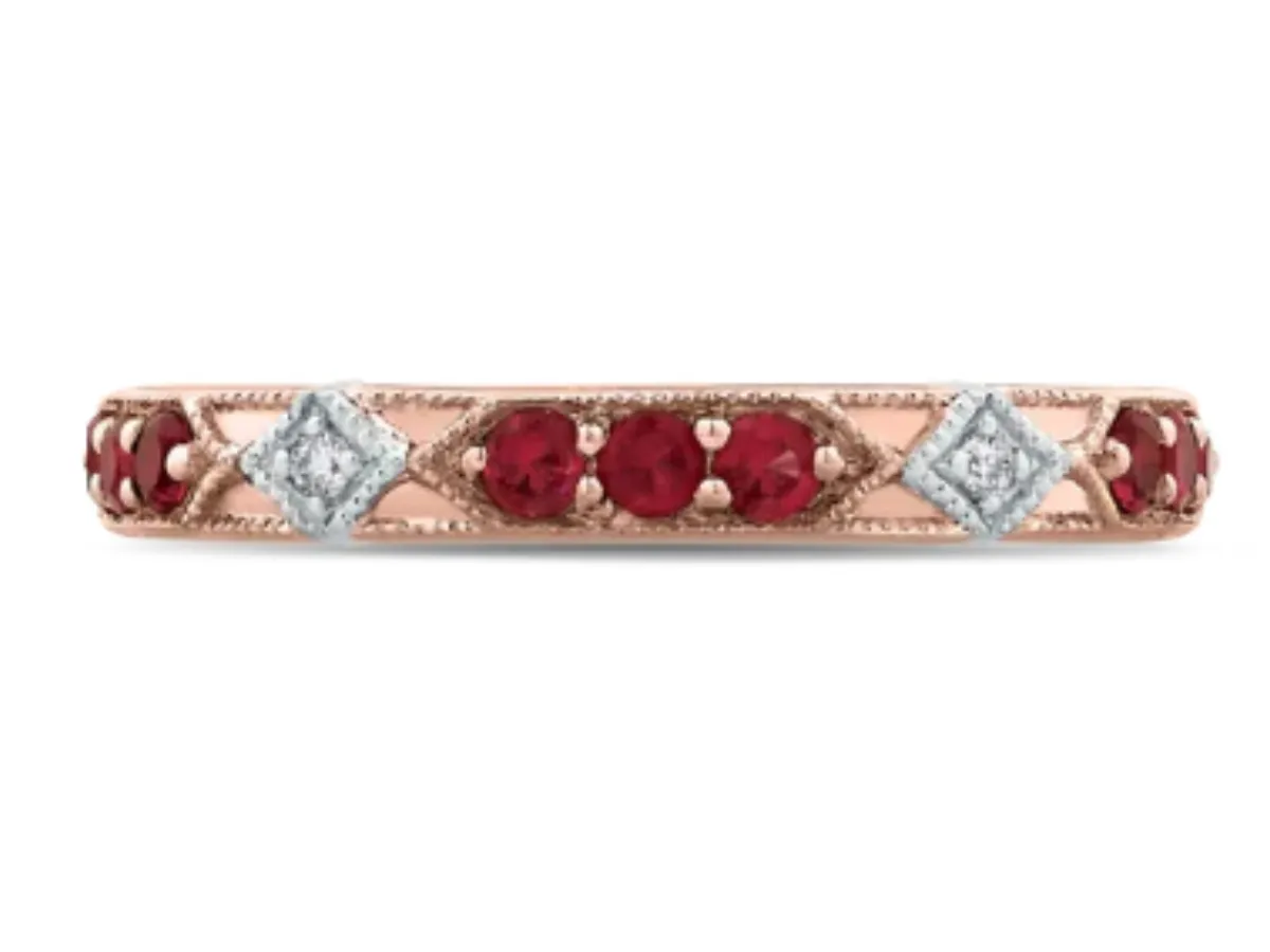 Rose gold ring with red rubies