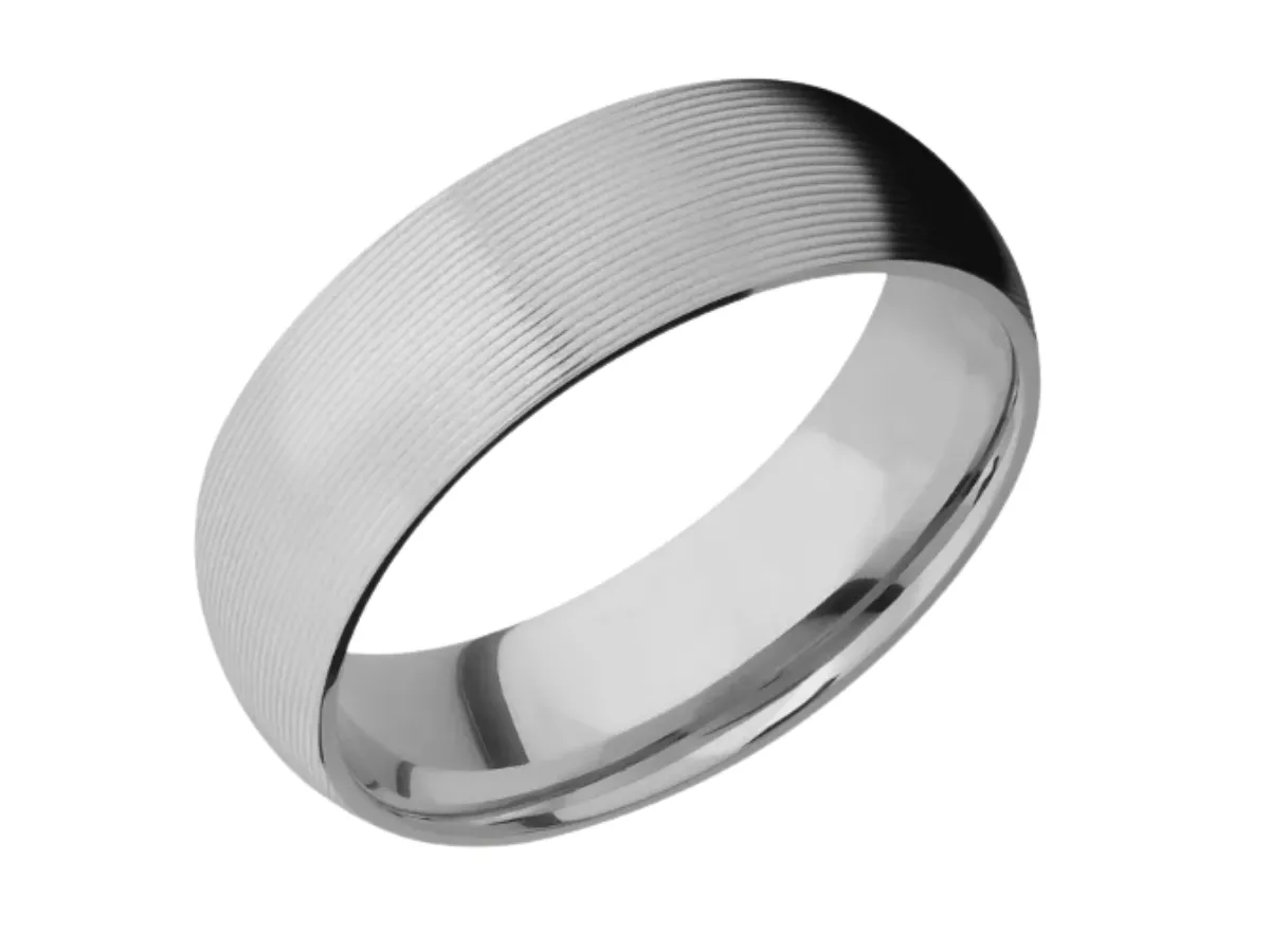 Textured silver wedding ring with grooves