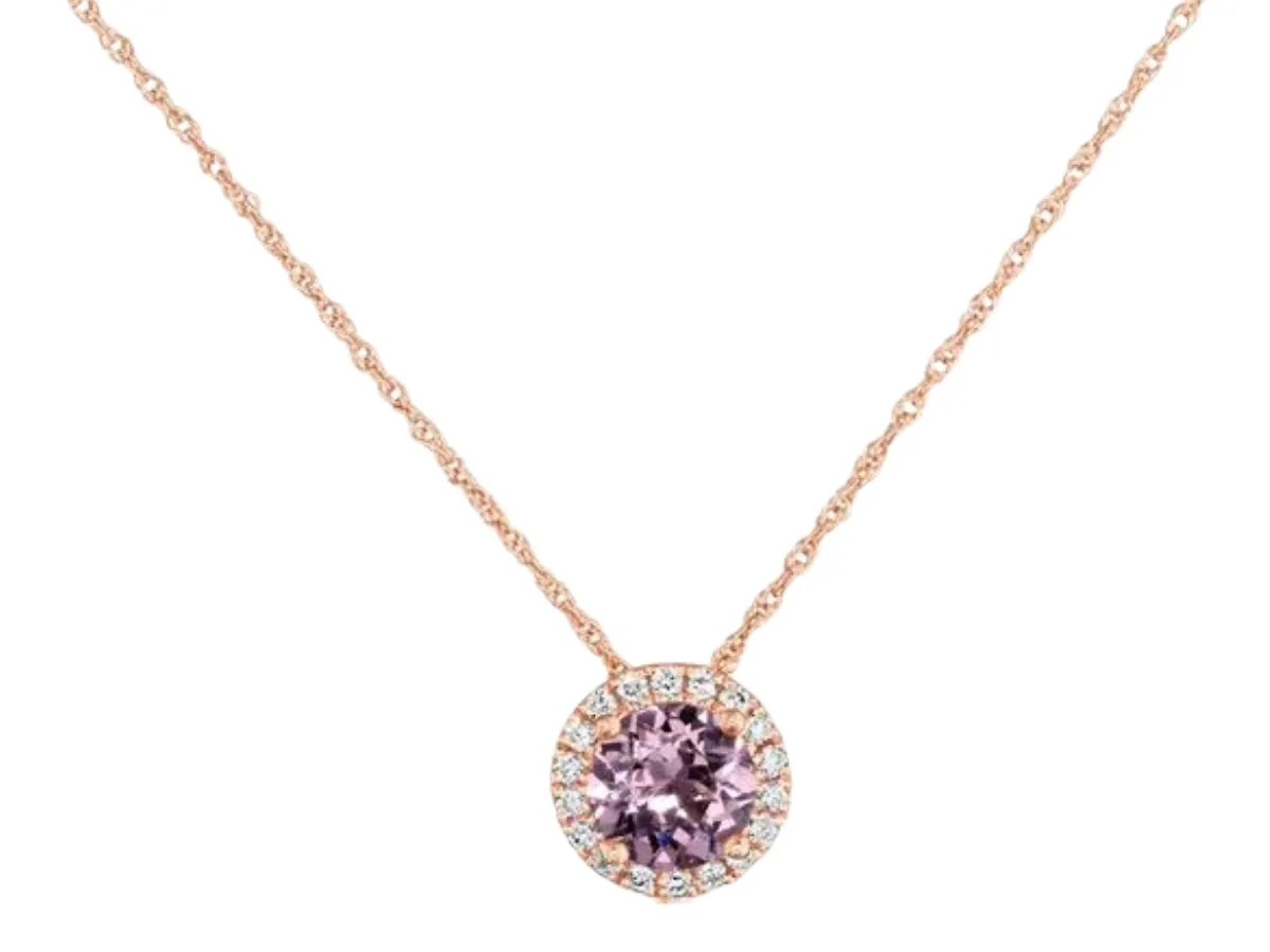 Rose gold pendant with purple gemstone