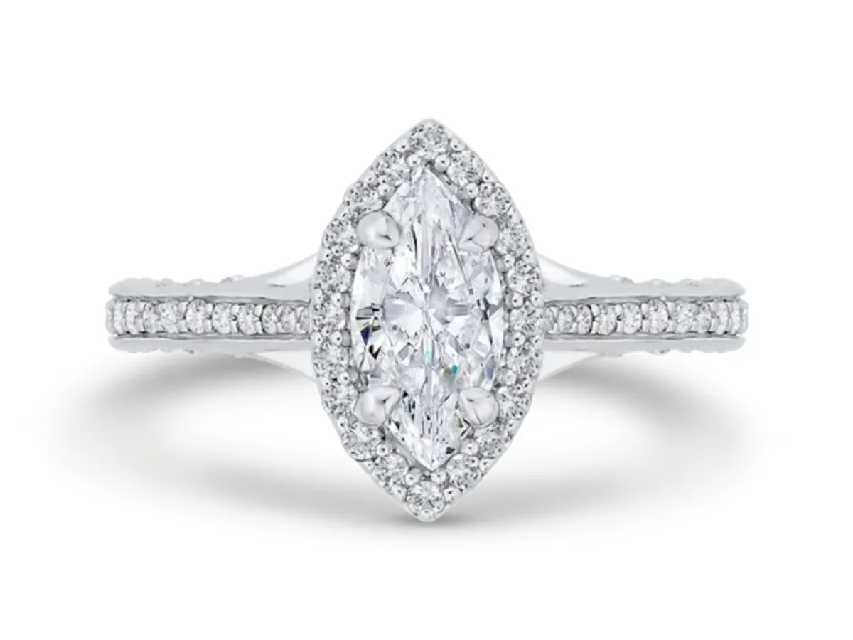 Marquise diamond engagement ring with halo