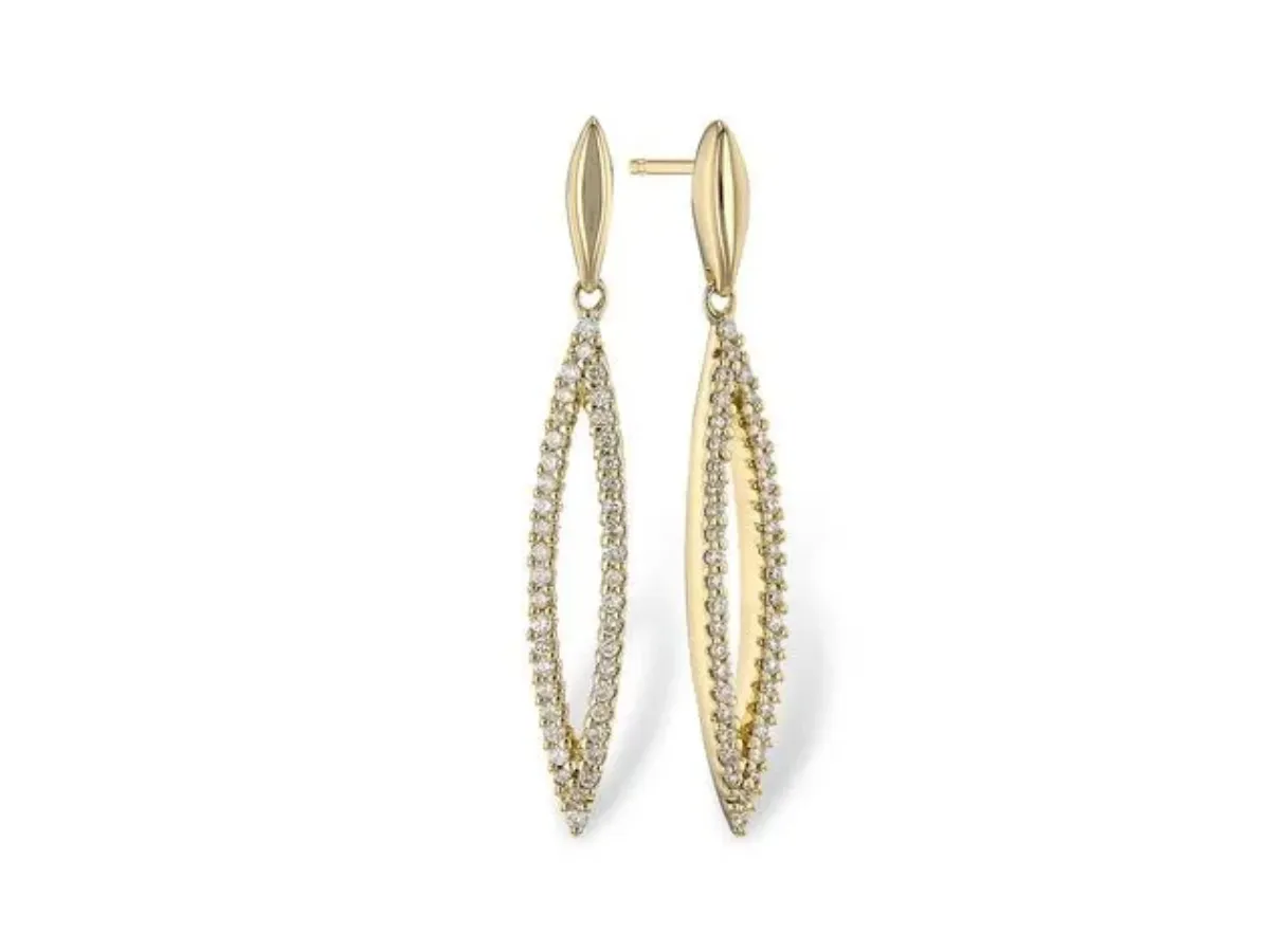 Diamond-studded gold elongated earrings