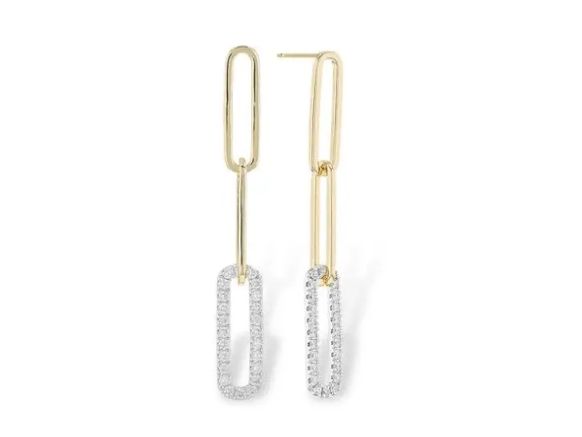 Gold and diamond link drop earrings