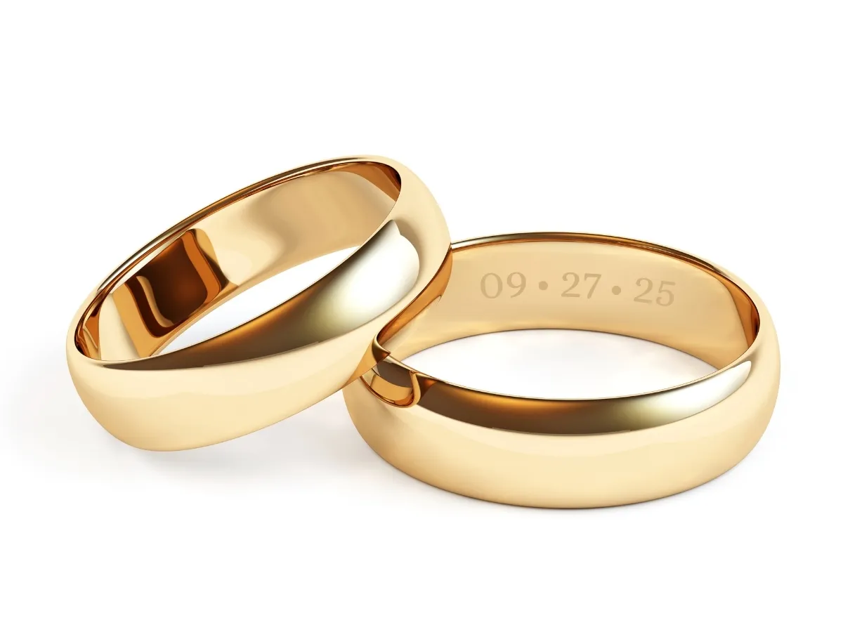 Simple yellow gold wedding bands with date