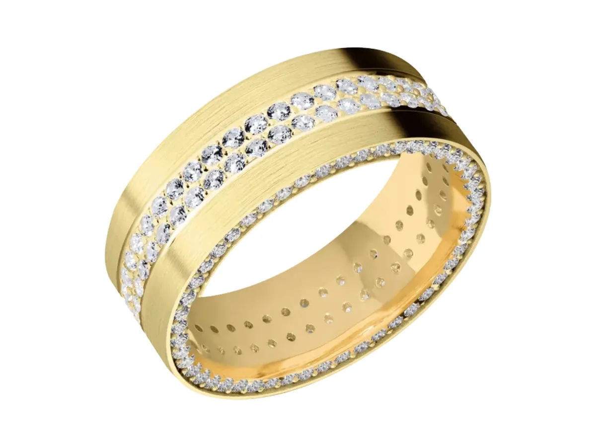 Gold wedding band with diamond accents