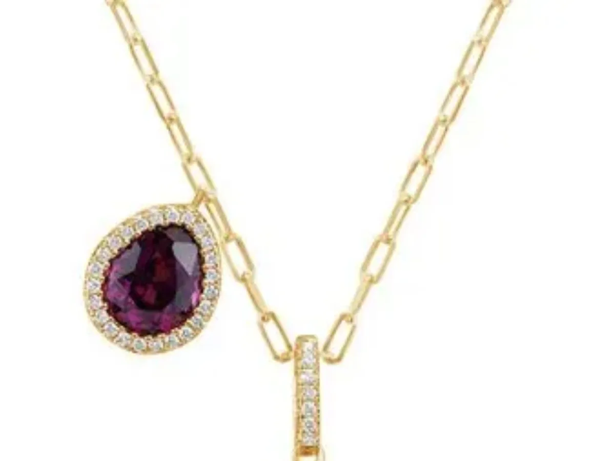 Gold paperclip chain with gemstone pendant