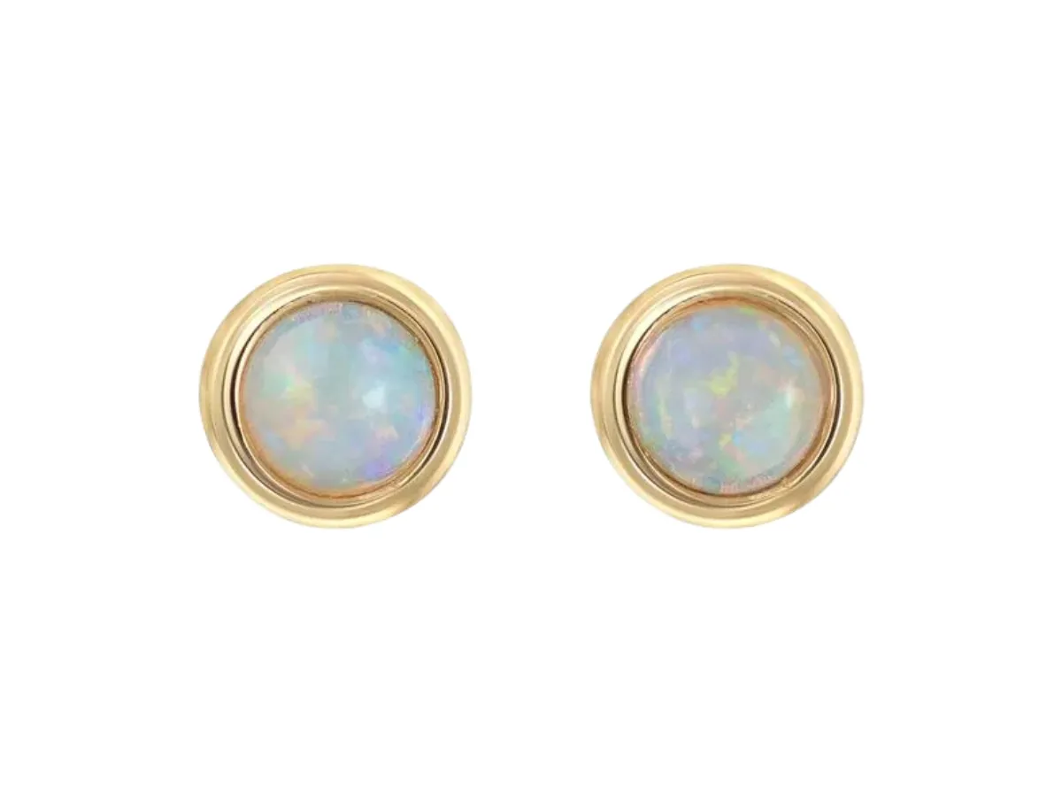 Gold bezel-set opal stud earrings