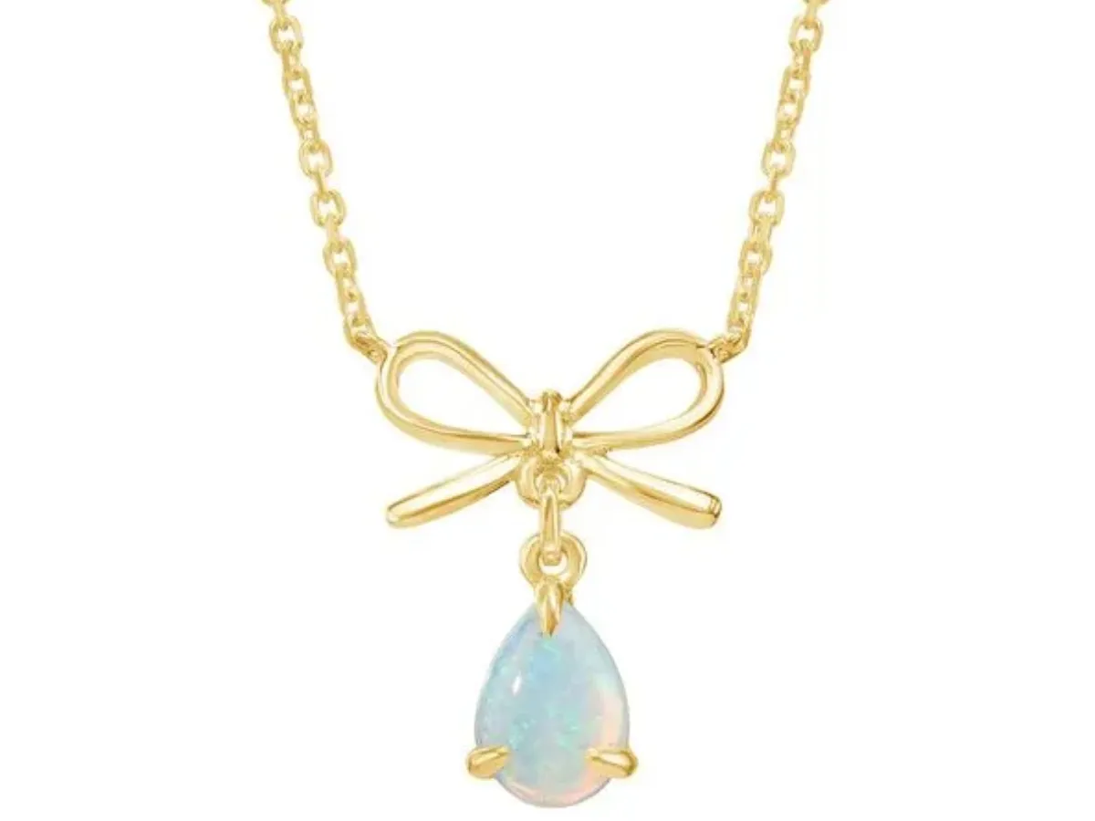 Gold necklace with opal teardrop pendant