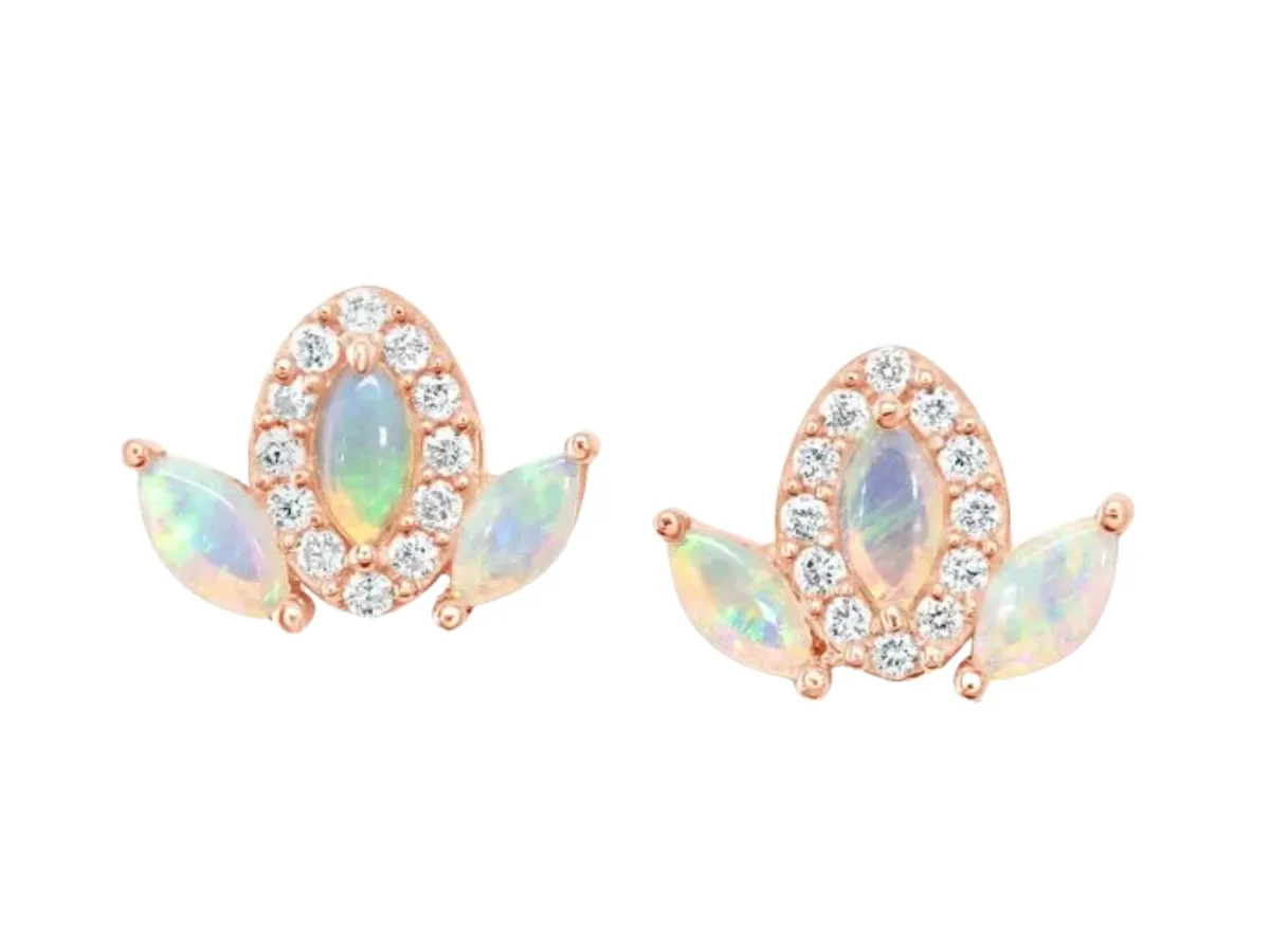 Rose gold opal and diamond studs