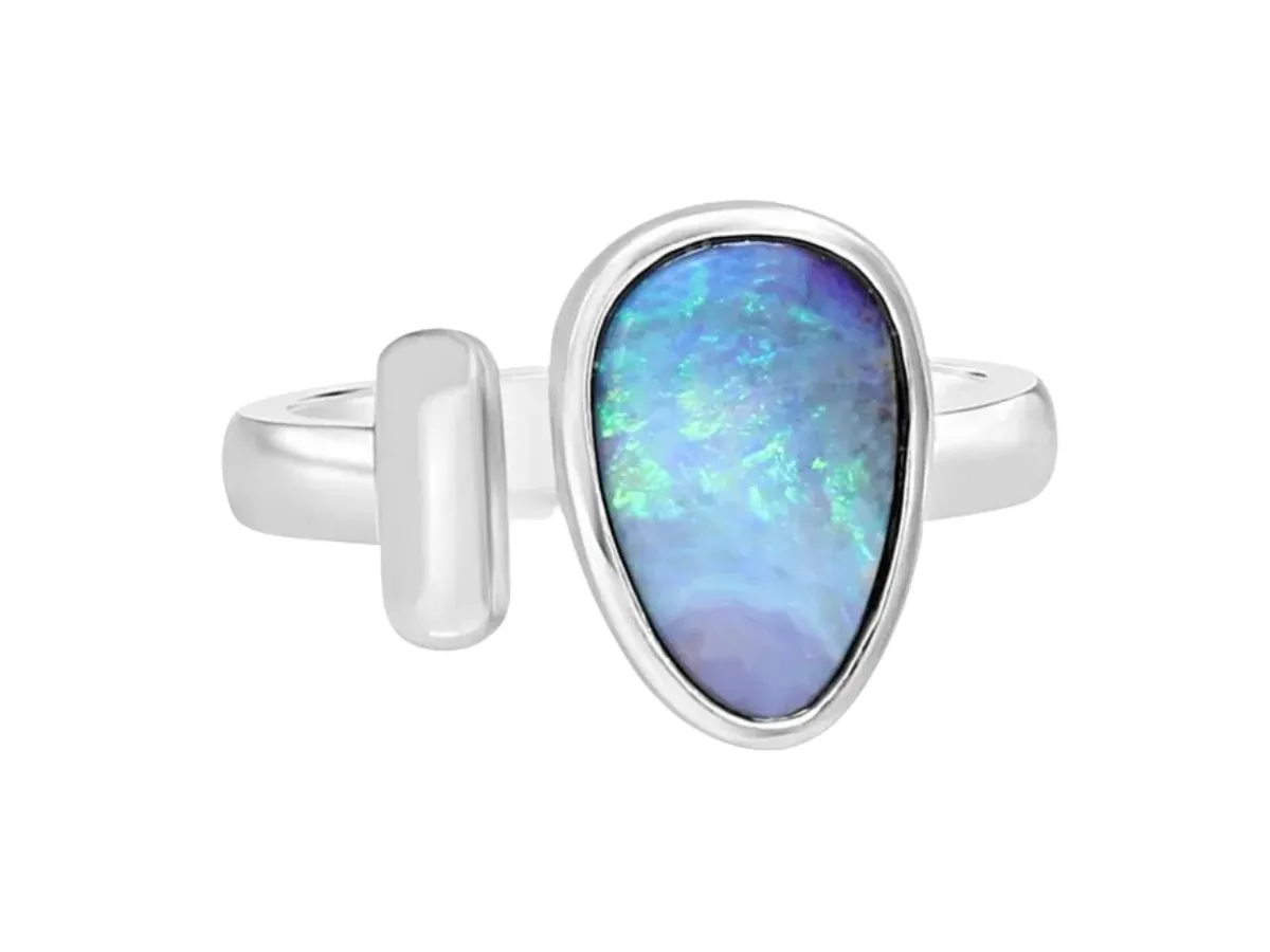 Sterling silver open band opal ring