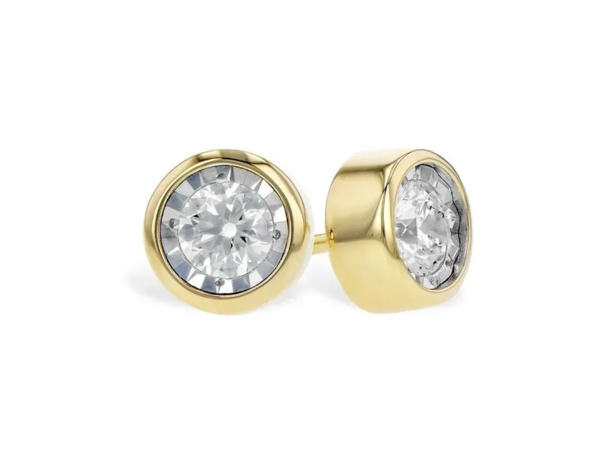Gold bezel-set diamond stud earrings