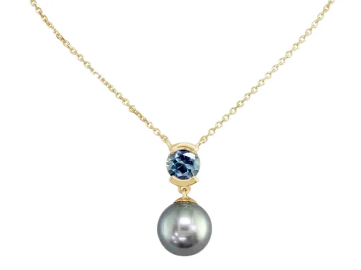 Tahitian pearl and blue topaz necklace