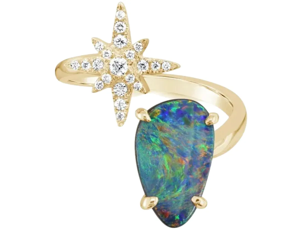 Gold opal and diamond star ring