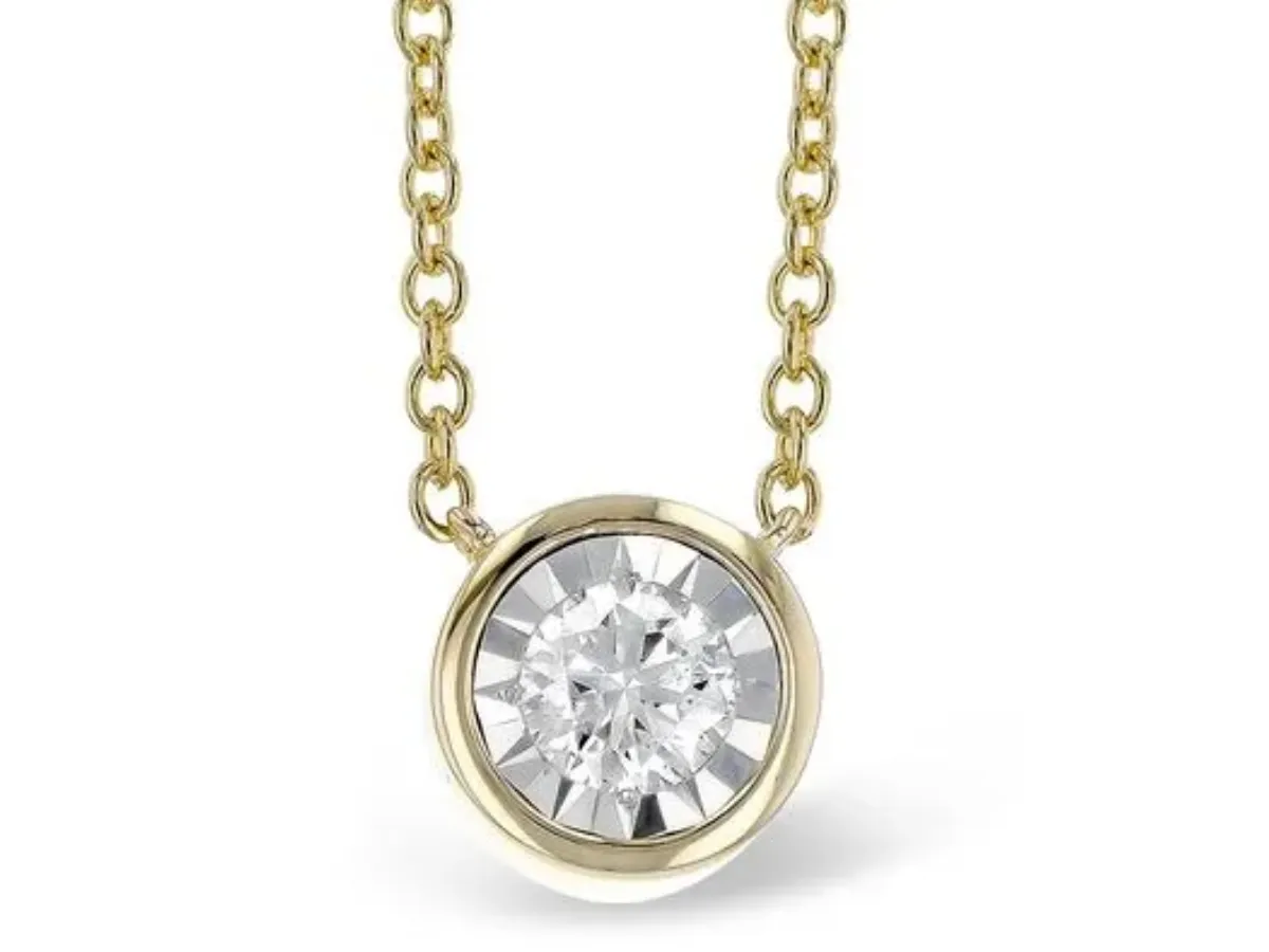 Gold bezel-set solitaire diamond necklace