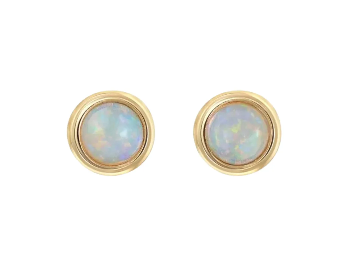Gold bezel-set opal stud earrings