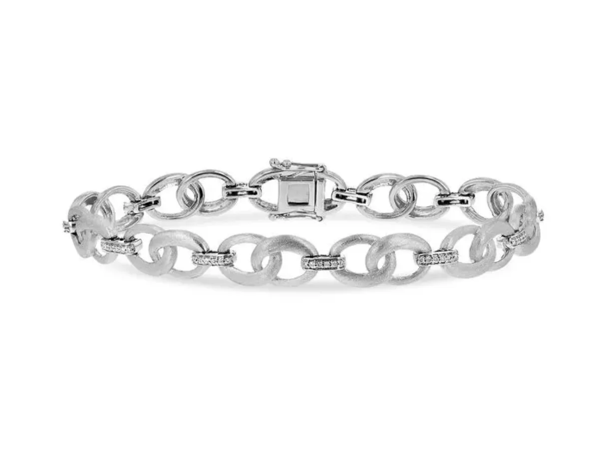 Silver chain link bracelet with diamonds