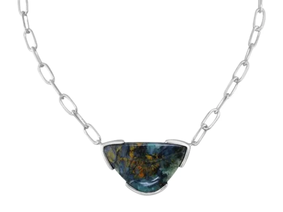 Silver chain necklace with abstract opal