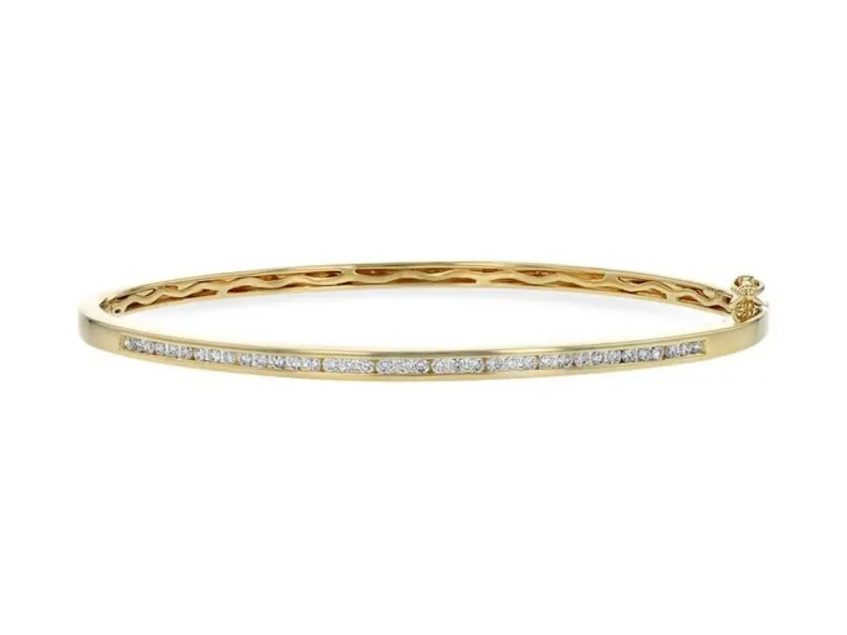 Slim gold diamond bangle bracelet