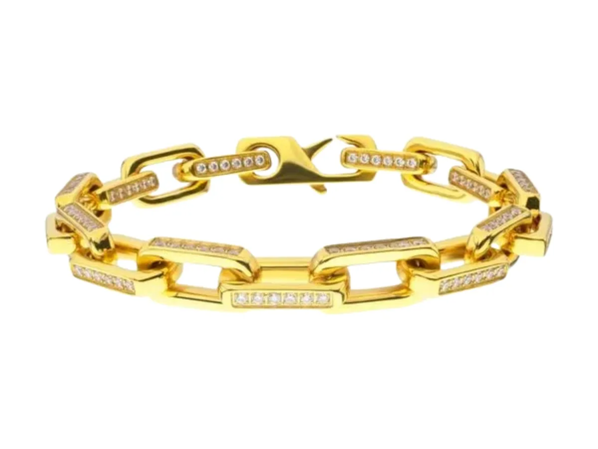 Gold link bracelet with diamonds