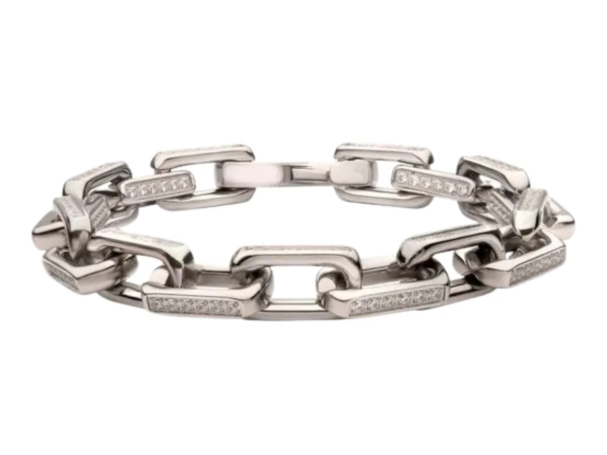 Silver link bracelet with diamond accents